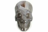 Polished Banded Agate Skull with Quartz Crystal Pocket #236994-1